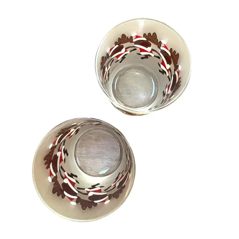Vintage Culver Glass frosted Christmas Cocktail Glasses PAIR Dancing Santa Moose